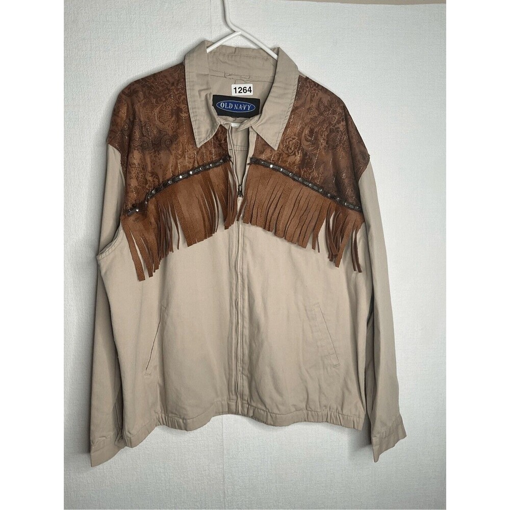 VTG Old Navy Women's Canvas South Western Fringe Zip Up Lightweight Jacket XL - Picture 7 of 8